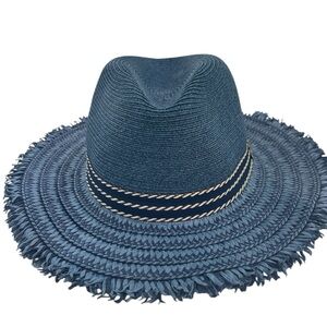 C.C. HAT frayed edge Panama Sun protection denim blue beach festival concert